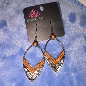 Paparazzi Vibrant Orange and Silver Chevron Earrings